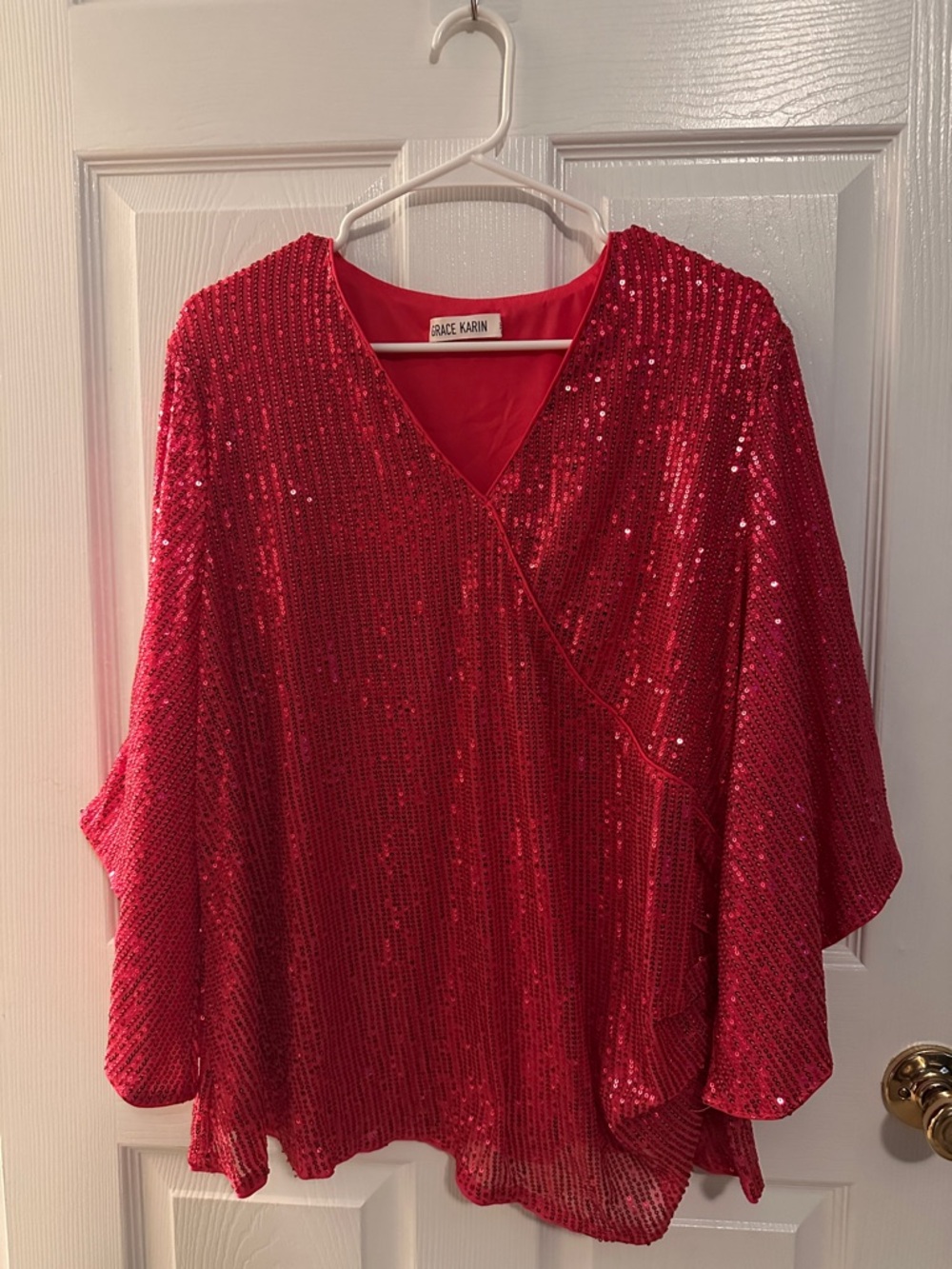 Pink Sequin Wrap-Front Women's Top